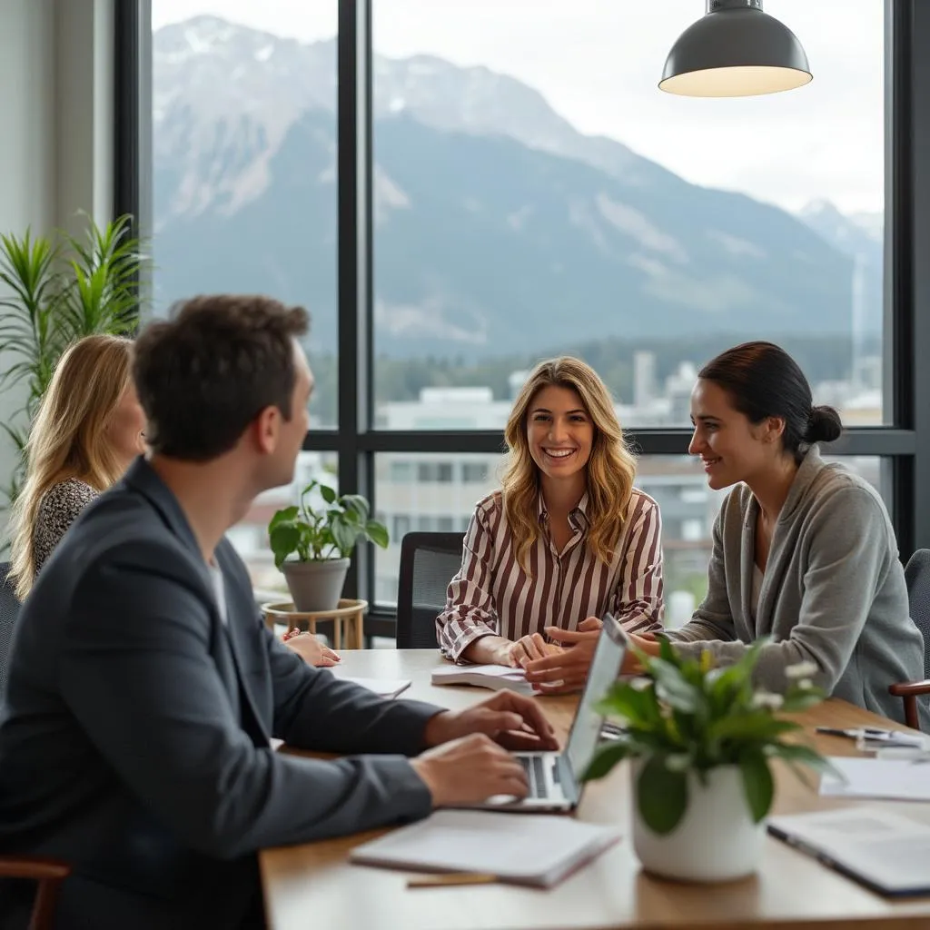 Team of coaches collaborating in a modern office space